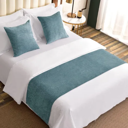 AMBERIS Corredor de Cama Azul, Suave de Chenilla Sin Decoloración Moderno Bufanda de Cama
