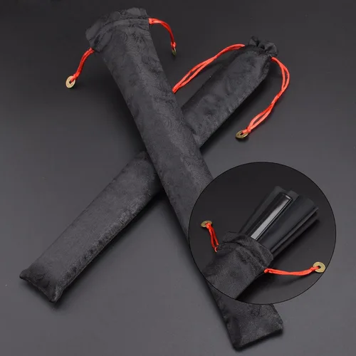 Miniatura 6 de Paquete de 2 ventiladores de mano plegables grandes, ventilador chino negro de Kung Fu Tai Chi, abanicos de tela de nailon para hombres y mujeres