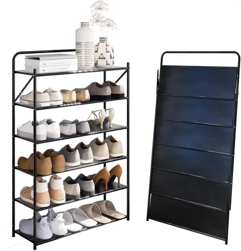 Miniatura 10 de Zapatero plegable de 4 niveles sin montaje, organizador de zapatos plegable sin instalación, estantes portátiles de metal sólido para armario