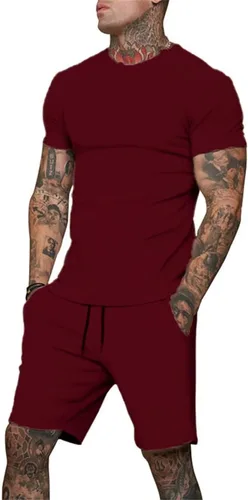 Miniatura 3 de Uni Clau Conjunto corto de 2 piezas para hombre, conjunto de camisa y pantalones cortos de verano a la moda