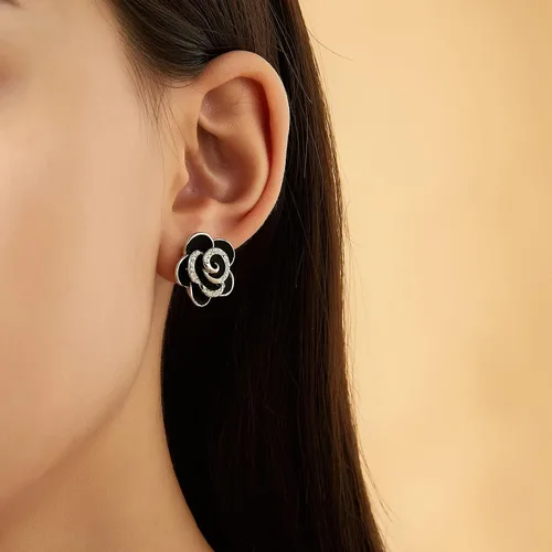 Miniatura 3 de Aprilery Aretes de flor para mujer, diseño de corazón floral de diamantes de imitación de moda, bohemios, hipoalergénicos, aretes de declaración