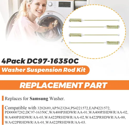 Miniatura 7 de Kit de varillas de suspensión para lavadora WA50R5200AW DC97-16350C (paquete de 4) por Beaquicy - Reemplazo para arandelas Samsung - Reemplaza