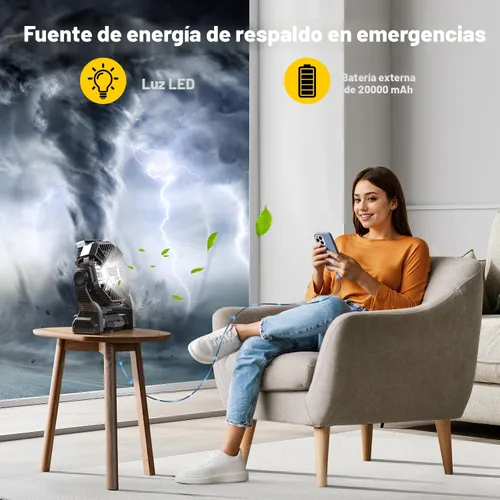 Miniatura 4 de Ventilador Solar de 20000mAh con Farol LED, Panel Solar Recargable de 10W, Ventilador de Camping Alimentado por Batería para Exteriores, de 9