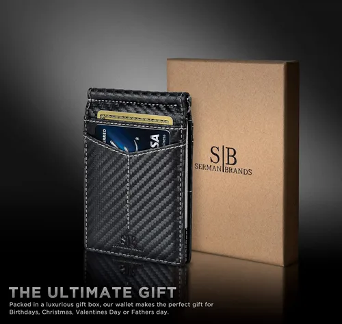 Miniatura 24 de Serman Brand RFID billetera de bloqueo Slim Bifold – cuero genuino minimalista bolsillo frontal carteras para hombres con clip para dinero, cartera