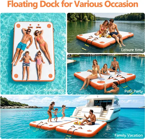 Miniatura 2 de VOFiTNY Muelle flotante inflable, plataforma flotante para lagos, flotadores de lago para adultos, tapete de balsa para isla para lago, playa