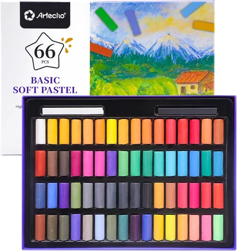 Artecho 66 piezas de pasteles suaves, 64 colores incluyendo 4 colores fluorescentes, blanco y negro extra libre, tiza cuadrada para dibujar,