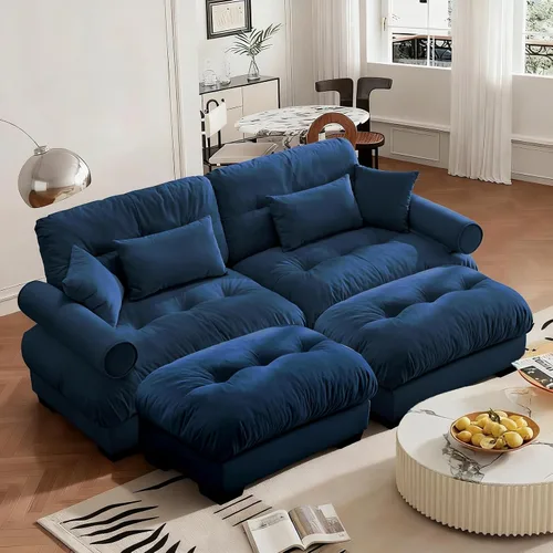 Miniatura 70 de SoarFlash Moderno sofá reclinable de terciopelo para sala de estar, sofá biplaza para apartamento, sofá de almacenamiento con marco de madera Azul