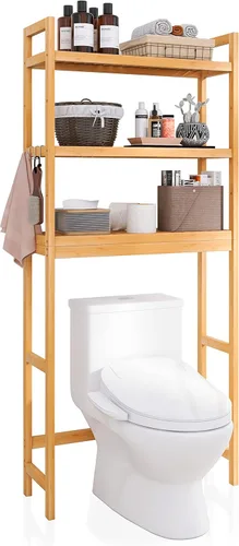 SMIBUY Estante de almacenamiento de baño, estante organizador de bambú sobre el inodoro, ahorro de espacio de inodoro independiente con estantes