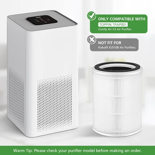 Miniatura 6 de Filtro de repuesto TPAP001, solo compatible con el purificador de aire TOPPIN TPAP001 Comfy Air C2, filtración eficiente 3 en 1 para filtro TOPPIN