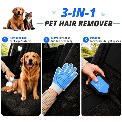 Miniatura 2 de Pet Hair Removal for Home & Car 3-in-1 – Reusable Dog & Cat Removal Kit with Pet Tool, Glove, Mini Detail Cleaning & Furniture Hair Remover for