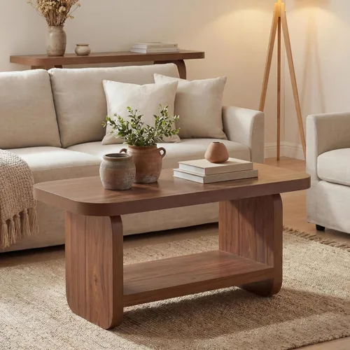 Miniatura 3 de LITTLE TREE Mesa auxiliar de madera, mesa central de 47.2 pulgadas con almacenamiento, mesas rectangulares modernas de granja para sala de estar