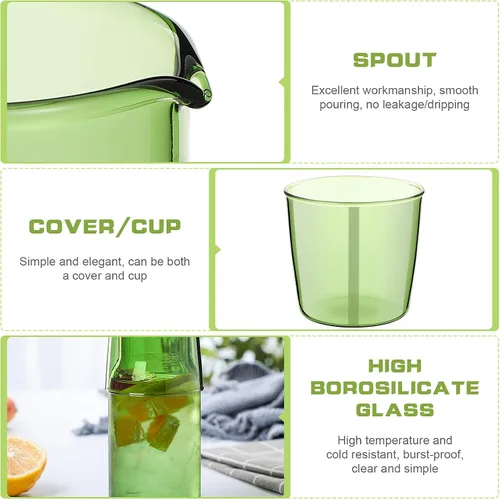 Miniatura 2 de Juego de 1 jarra de agua para mesita de noche, jarra de noche con vaso de cristal, color verde