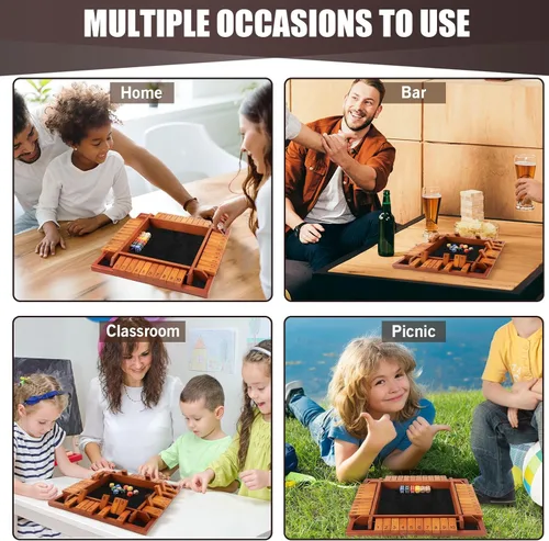 Miniatura 6 de Toidgy - Juego de mesa de dados Shut The Box para 4 jugadores, juego de mesa de madera con 12 dados y instrucciones, juego de mesa clásico de cerrar