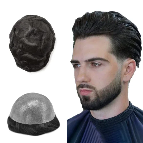 Miniatura 103 de Toupee para hombres Sistema de reemplazo de cabello humano real duradero invisible para hombre Toupee Hair Piece para hombres Poly Men Sistema
