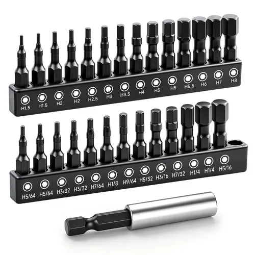 GRENPRO Juego de 27 brocas de llave Allen de cabeza hexagonal, vástago hexagonal de 1/4 de pulgada de cambio rápido, juego de puntas de
