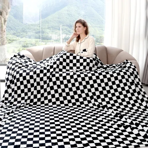 Miniatura 12 de Manta Negra a Cuadros Suave y Mullida Manta de Forro Polar Negra Mantas a Cuadros Regalos Decoración para Niñas y Mujeres