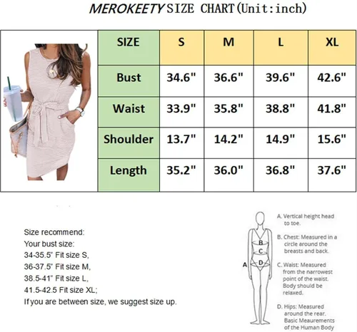 Miniatura 6 de MEROKEETY - Vestido camisero de verano sin mangas y a rayas para mujer mini vestido casual con cuello redondo y lazo en la cintura