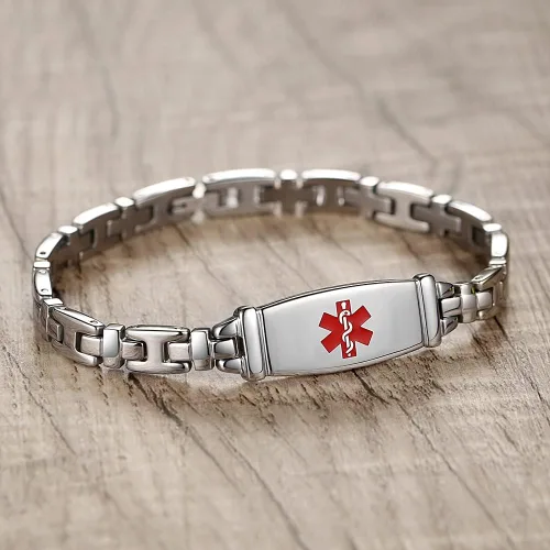 Miniatura 9 de LinnaLove Lady Medical Alert - Pulseras médicas de acero inoxidable para mujer, 7.5 pulgadas
