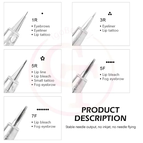 Miniatura 3 de Paquete de 50 agujas de maquillaje permanentes para máquina de tatuaje Eyliner de cejas, 1P, 3P, 5P, 5F, 7F, para maquillaje de microblading