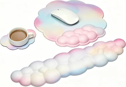 Miniatura 10 de JIKIOU Almohadillas de mouse Cloud de cuero, exquisito soporte de muñeca, cómodo reposamuñecas de espuma viscoelástica para computadora, laptop