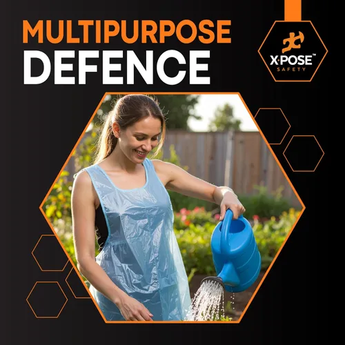 Miniatura 5 de Xpose Safety 100 delantales desechables de plástico azul para cocinar y más empaquetados individualmente, duraderos de 1 mil, polietileno