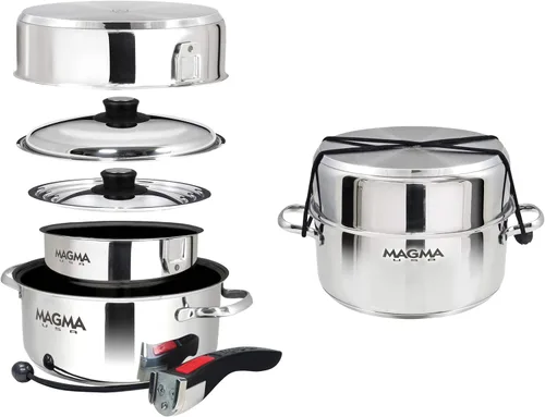 Miniatura 5 de Magma Juego de utensilios de cocina gourmet de acero inoxidable de 7 piezas con cerámica antiadherente, compatible con inducción, apto para horno
