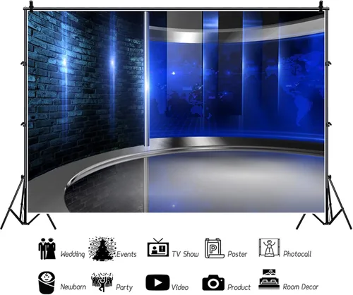 Miniatura 4 de Fondo de estudio de 5 x 3 pies para videoconferencia, pantalla de transmisión de noticias, entrevista, programa de previsión meteorológica, fondo
