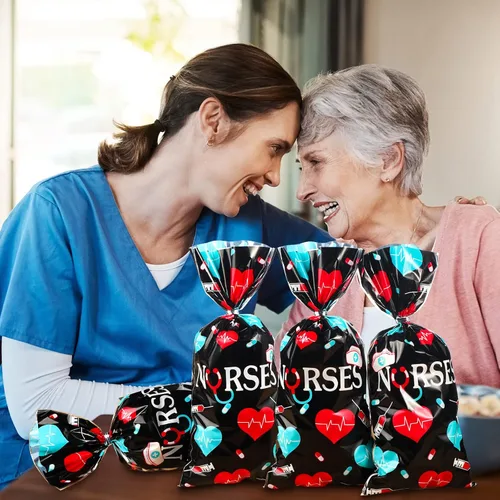 Miniatura 7 de Paquete de 100 bolsas de regalo para la semana de las enfermeras, bolsas de dulces de enfermería, bolsas de regalo médico, bolsas de regalo