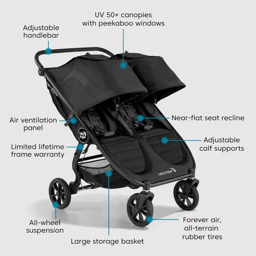 Miniatura 6 de Baby Jogger Carriola doble City Mini GT2 para todo terreno con neumáticos de goma Forever Air y suspensión en todas las ruedas Exclusivo de Pike