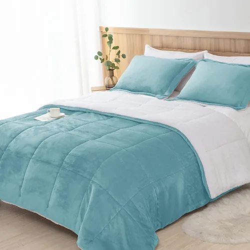 Miniatura 13 de Seward Park Juego de edredón Sherpa gris tamaño Twin XL, ropa de cama suave y cálida para todas las estaciones, manta de otoño de forro polar