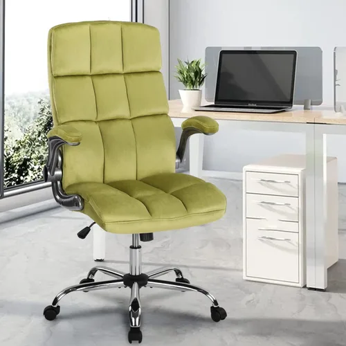 Miniatura 7 de Silla de oficina ejecutiva, sillas de oficina de terciopelo verde con soporte lumbar, sillas de escritorio de oficina en casa con ruedas y brazos
