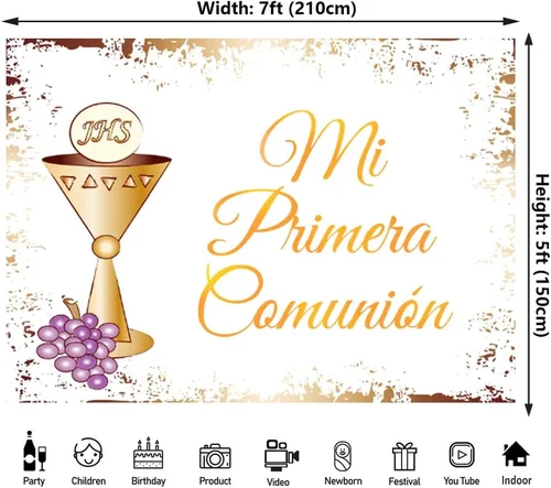Miniatura 2 de Fondo de comunión Mi Primera de 7 x 5 pies para la primera comunión de niños y niñas, decoración de fiesta de baby shower, decoración para tartas