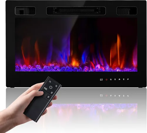Chimenea eléctrica de inserción Realsmart de 30" 1500W, chimeneas de pared montadas, calentadores empotrados, aptas para 2 X 6 stub, control remoto,