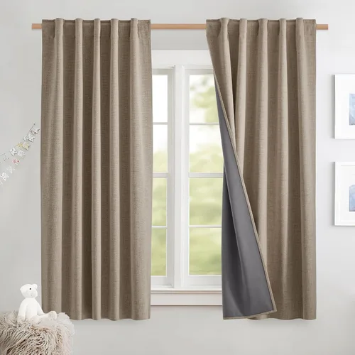 Miniatura 84 de NICETOWN Cortinas 100% opacas de 63 pulgadas de largo, 2 paneles de cortinas cortas con aislamiento térmico con forro para dormitorio, cortinas