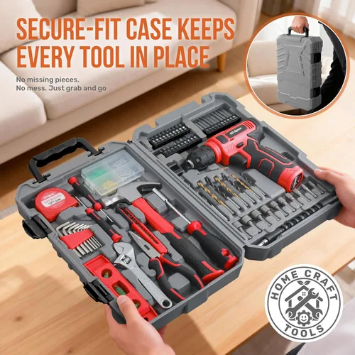 Miniatura 7 de Hi-Spec Juego de herramientas con taladro inalámbrico de 8 V. Kit completo de herramientas de bricolaje con taladro eléctrico recargable por USB Rojo