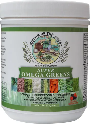 Super Omega Greens - Suplemento completo de superalimentos con verduras, verduras, lino, fibra, antioxidantes, enzimas, probióticos, vitamina C y