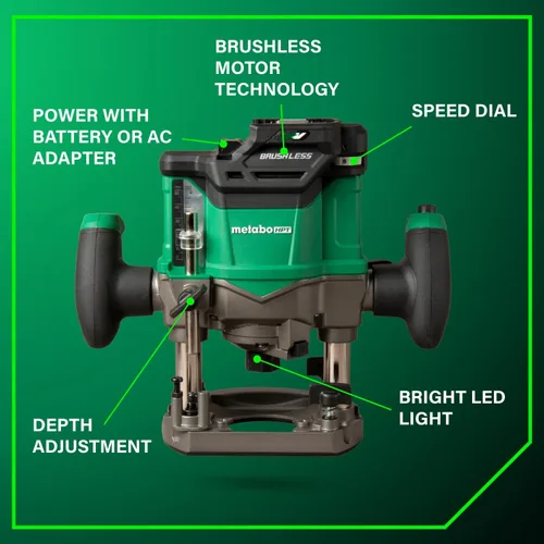 Miniatura 3 de Metabo HPT Fresadora de Inmersión Inalámbrica, Fresadora de Velocidad Variable de 36V, Hasta 46 Pies por Minuto, Diseño Ligero de 6.9 Libras, Luz