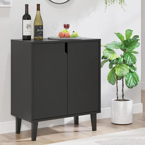 Miniatura 5 de Panana Gabinete de almacenamiento de 2 puertas para cocina, comedor, sala de estar, pasillo, oficina (negro)