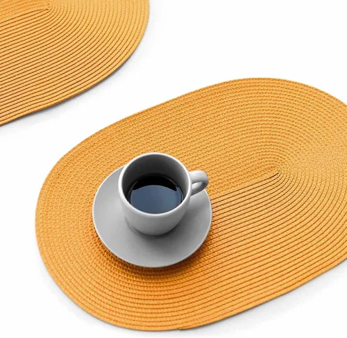 Miniatura 15 de FunWheat Juego de 4 manteles individuales ovalados trenzados para mesas de comedor, lavables, resistentes al calor, para uso en interiores y Beige