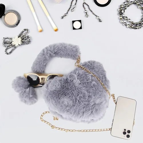 Miniatura 5 de SUKUTU Faux Fur Purse Women's Heart Shaped Evening Handbags Small Cute Phone Crossbody Bag Clutches for Girls