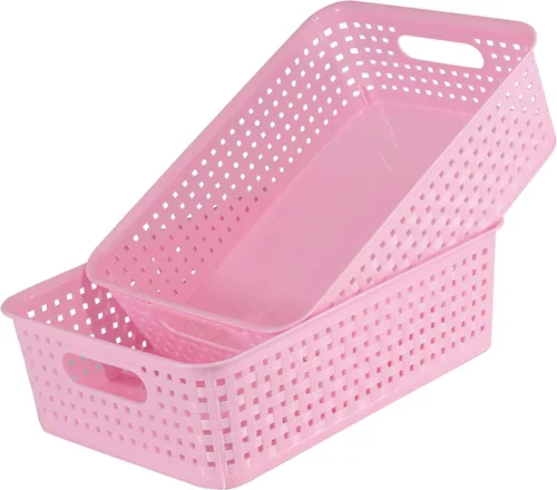 Miniatura 5 de Paquete de 8 cubos pequeños de organización y almacenamiento de despensa, organizadores domésticos para lavandería, baños, dormitorios, cocinas, Rosa