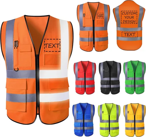 Miniatura 8 de Chaleco de seguridad con logotipo personalizado para hombre, chaleco de trabajo protector de alta visibilidad con reflectante Amarillo