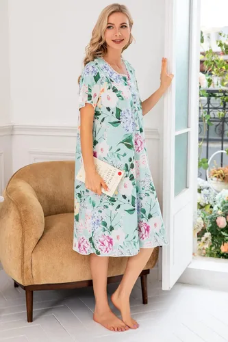 Miniatura 3 de COSUNIONY Camisones para mujer, de algodón suave, manga corta, para dormir, casual, con bolsillos