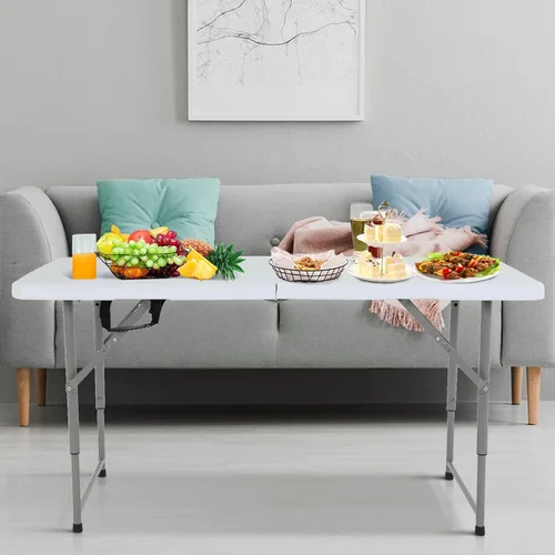 Miniatura 2 de HKLGorg - Mesa plegable, mesa de plástico resistente plegable para uso en interiores y exteriores, mesa de fiesta y comedor fácil de ensamblar