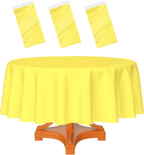 Miniatura 57 de HEIPINIUYE - Paquete de 2 manteles redondos de 84 pulgadas de plástico beige, manteles de mesa impermeables desechables para redondas, ideales