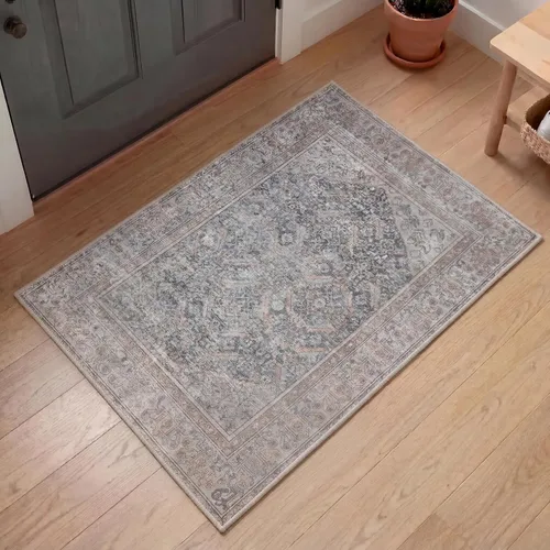 Miniatura 122 de Kuden Alfombra pequeña de 2 x 3, lavable a máquina, parte trasera antideslizante, estilo vintage, suave, pelo bajo, alfombras de área para entrada