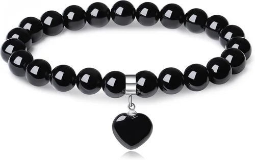 Miniatura 9 de XIANNVXI Pulsera de cristal curativo para mujer, pulsera de protección de cuentas de 0.315 in, pulsera con dije de corazón, pulsera elástica