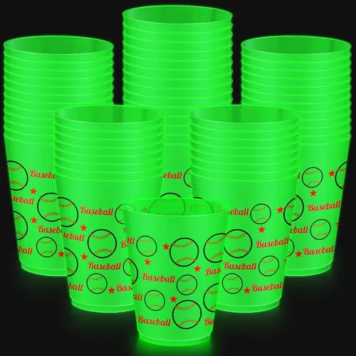 Miniatura 12 de Juego de 24 vasos de plástico esmerilado de 16 onzas que brillan en la oscuridad, vaso verde reutilizable con tréboles, tréboles, duendes, sombrero