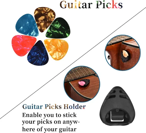 Miniatura 8 de Cejilla de guitarra, púas de guitarra, accesorios de guitarra con afinador, cejilla para guitarra acústica, bajo, sin zumbidos, liberación rápida