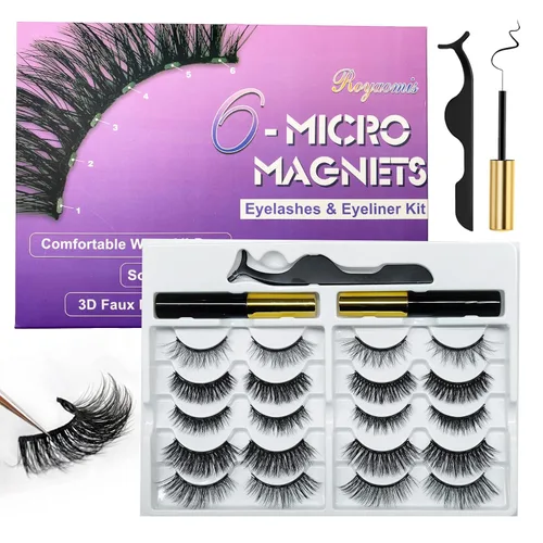 Royaomis 10 pares de pestañas magnéticas con delineador de ojos, pestañas magnéticas de aspecto natural, kit de pestañas magnéticas, los últimos Moda